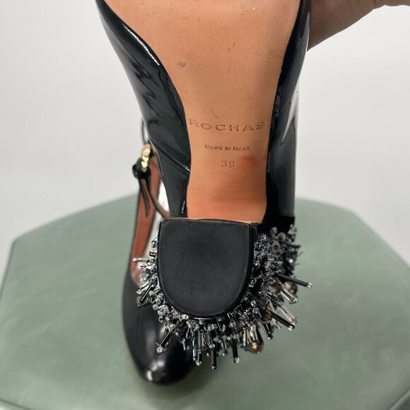 2010 ROCHAS Rare Black Metal Fringe Studded Heels in Size 39 - Picture 8 of 9